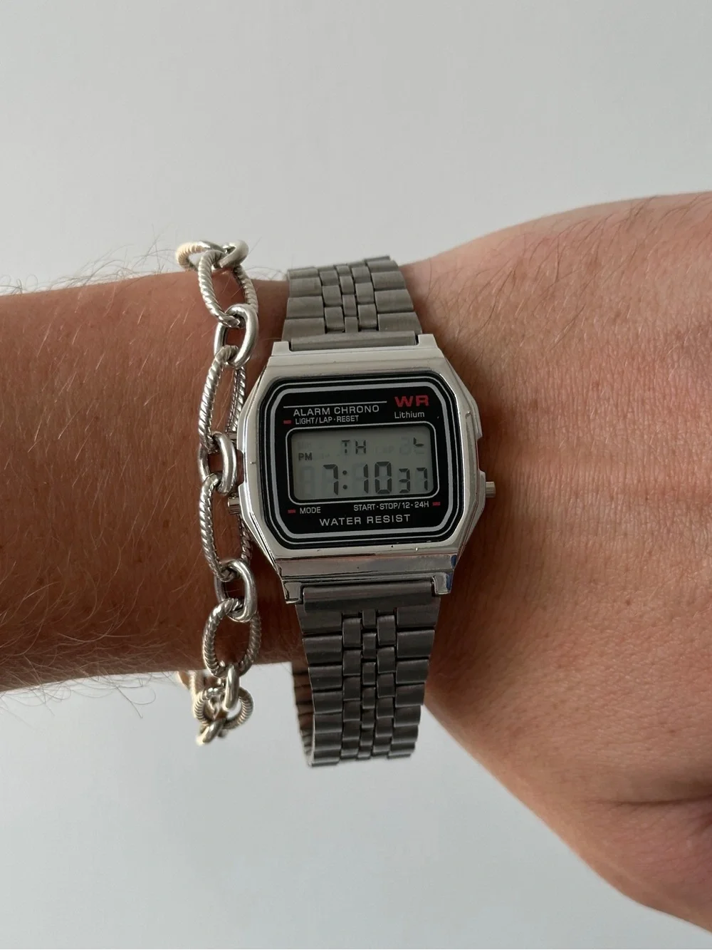 Classic Silver Digital Alarm Chrono Watch - Silver